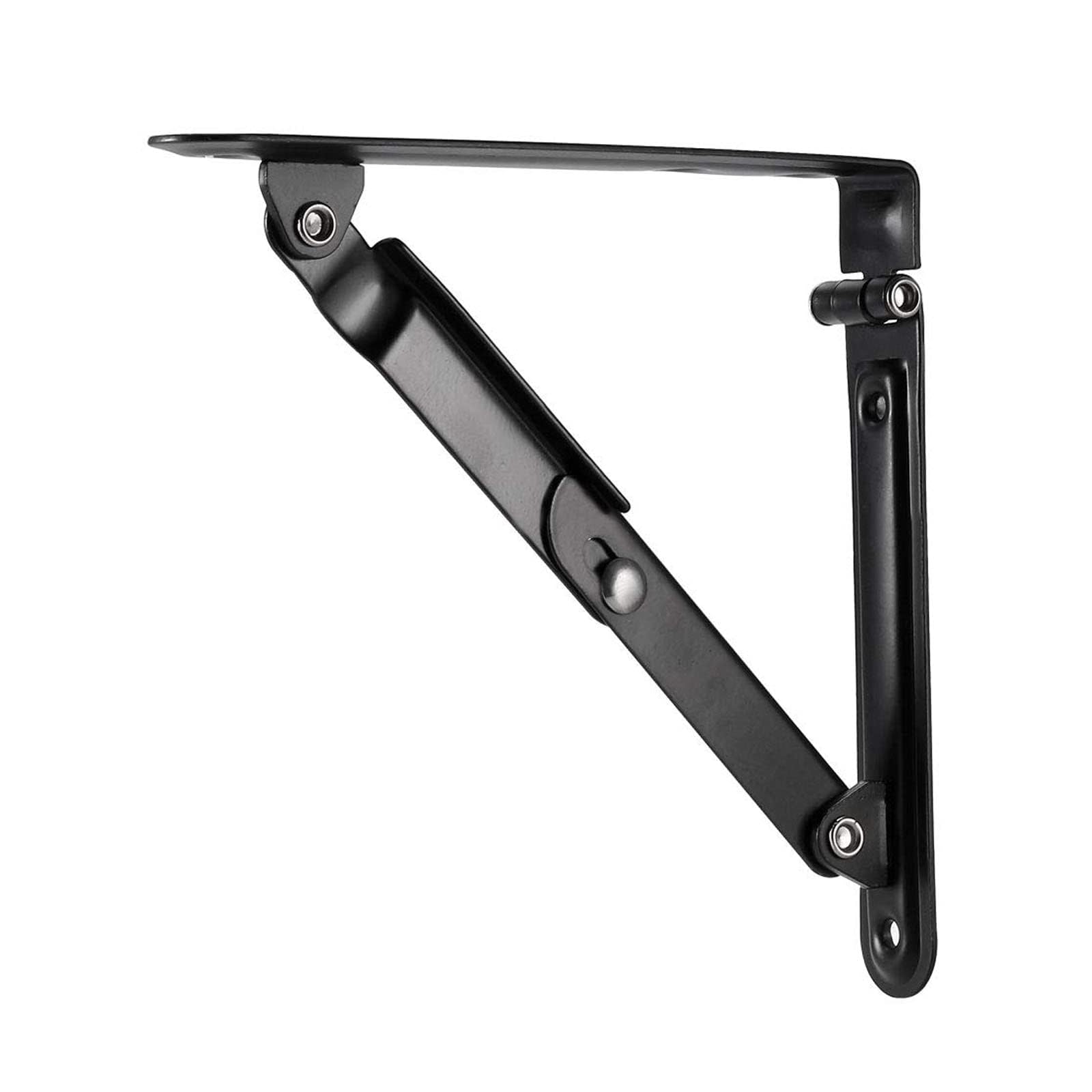 TOP-VIGOR 6 Inch Folding Shelf Bracket, 150mm Collapsible Wall Mounted Heavy Duty Shelves 90 Degree Triangle Bracket, Metal Foldable L Right Angle Shelves Support for Bench Table Shelf, Black