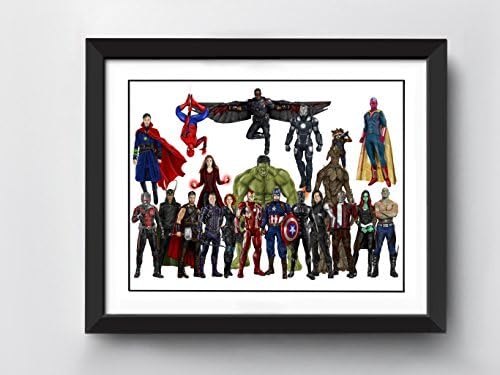 Avengers Art Print A3 | 21 Characters | Thor | Hulk | Iron Man | Black Widow | Captain America | Hawkeye | Spiderman | Hand Drawn Illustration