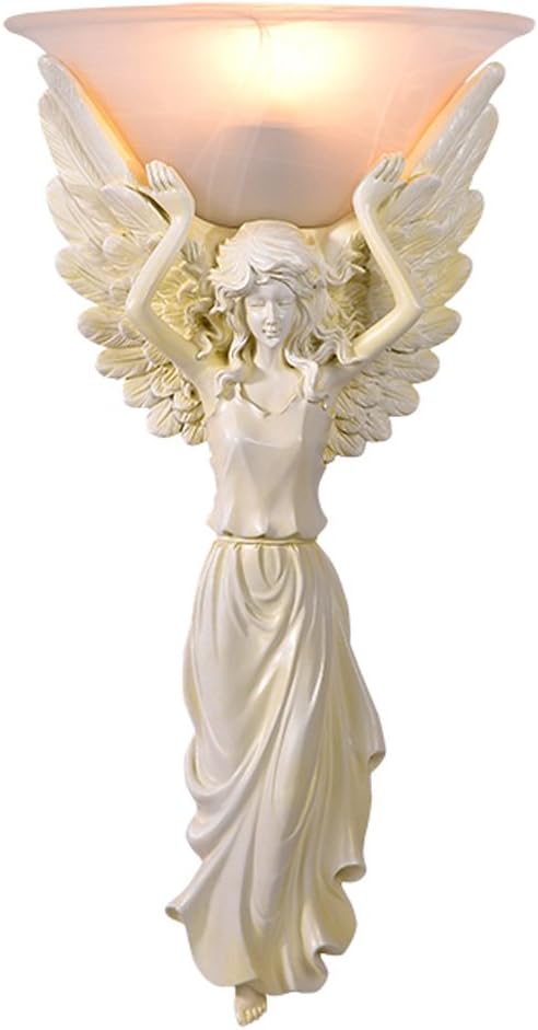 Pumpink European Decorative Angel Maria Lantern Wall Light Wall Sconce Creative Resin Sculpture Athena Bracket Light Ancient Greek Goddess Of Freedom Vintage Last Century Wall Lamp Living Room Villa A