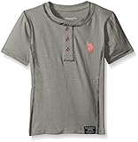 U.S. Polo Assn. Big Boys' Slub Jersey Short Sleeve Henley, Charcoal, 10/12
