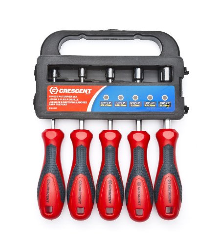 Click Here to See More Images Crescent CND5SAE Hollow Shaft Cushion Grip Nutdriver Set, Red/Black, 5-Piece
