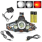 Boruit Headlamp with Red Light - Hunting Red Headlight- Red Backlight – Rechargeable & 3 Mode- Perfect Night Vision Headlamp for Astronomy , Aviation , Detector – Tactical Headlamp Flashlight