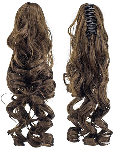 SWACC 12-Inch Short Screw Curls Claw Clip Ponytail Extensions Synthetic Clip in Drawstring Curly Ponytail Hairpiece Jaw Clip Hair Extension (Medium Ash Brown-8#)