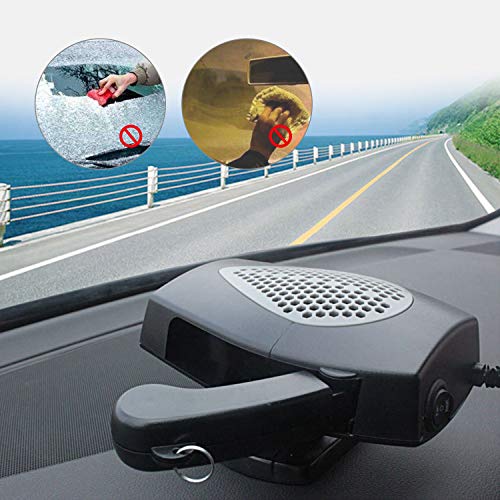 TekkPerry Portable Car Heater, 180°Rotatable Defogger,Fast Heating Car Heater Fan,Vehicle Heat Cooling Fan,12V 150W Auto Defroster Heater with Cigarette Lighter Plug for Car SUV Truck (Black 2)