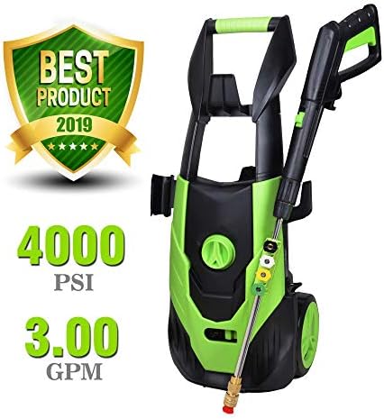 Indigano High Pressure & Flow Power Cleaner 4000 PSI 3.0 GPM with 20Ft Pressure Hose, High Efficient Electric Washer Machine with 5Pcs Quick-Connect Spray Tips, Built in Soap Bottle