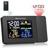 SMARTRO SC91 Projection Alarm Clock for Bedrooms with Weather Station, Wireless Indoor Outdoor Thermometer, Temperature Humidity Monitor Gauge Hygrometer