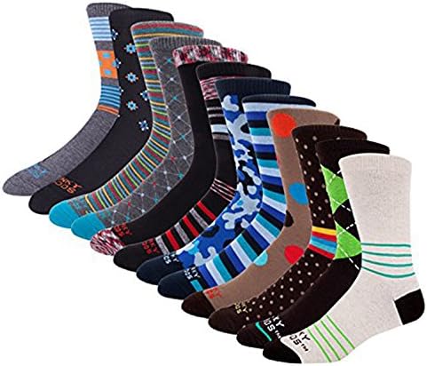 Funky Socks Mens 12 Pack Colorful Patterned Casual Crew Socks (Most Popular Pairs, 10/13)