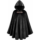 HAPNBCELE Adults Medieval Cloak with Hood, Renaissance Cape Costume Halloween Wizard Cosplay LARP Renaissance Fair RPG Party