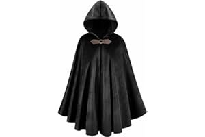 HAPNBCELE Men's Medieval Cloak with Hood, Renaissance Cape Adult Womens Velvet Halloween Party