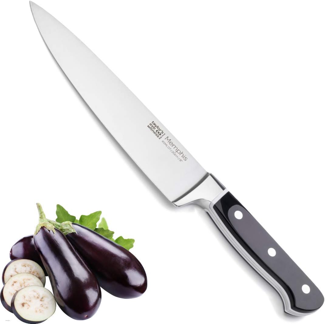 Taylors Eye Witness Memphis Kitchen Chefs/Cooks Knife - 20cm / 8 Inch Stainless Steel, Finely Ground, Full Tang Razor Sharp Blade. Rust-Resistant. Black & White Handle. 25 Year Guarantee.