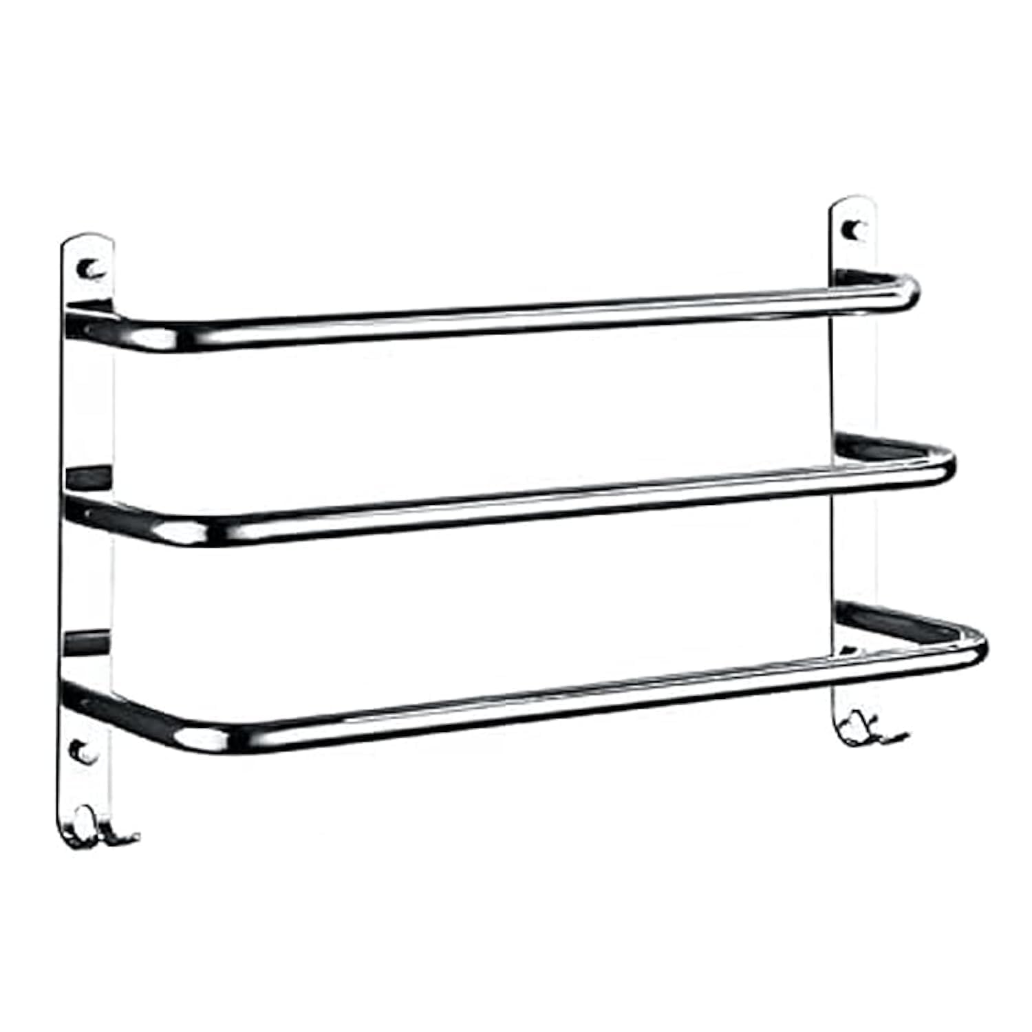 HONPHIER® Towel Rail Chrome 3-Tier Bath Towel Rack with Hooks SUS 304 Stainless Steel Wall Mounted Towel Holder Towel Bar Rail for Kitchen Bathroom Toilet Hotel Office