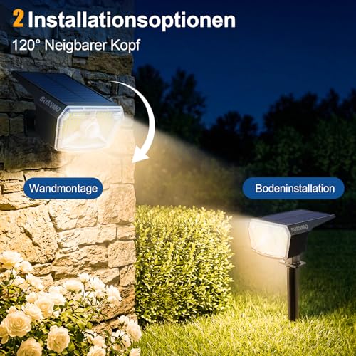 SUNNMO Solar Lights for Outdoor Use with Motion Sensor, Solar Lights Garden 104 LED 3 Modes Weatherproof IP65 Waterproof Solar Garden Lights Solar Spotlight for Outdoor Garden Very Bright Warm White