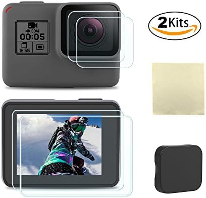CamRebel Tempered Glass LCD Screen Protector Cover and Lens Cover for GoPro Hero 7 (Black Only) 6 5 Anti-Scratch with Soft Micro Fiber Cloth 2 Pack