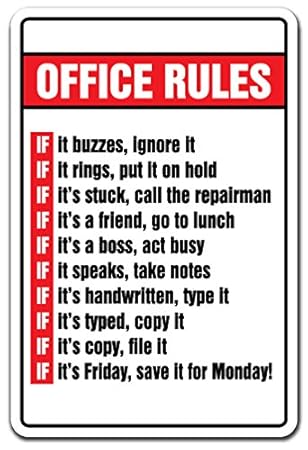 Office Rules Novelty Sign Gift Boss Monday Friday Employee Gag