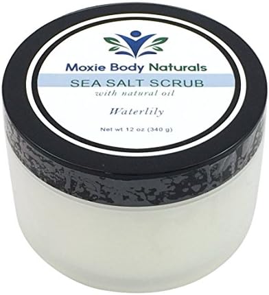 Natural Sea Salt Exfoliating Body Scrub with Natural Oil, WATERLILY LOTUS FLOWER. All Skin Types. No Parabens, Phthalates, Dyes, Gluten, Artificial Preservatives. Made in USA, 12 Ounces