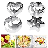 Amison Cookie Pastry Fruit Cutters, 12 Pcs Metal Stainless Steel Heart Star Circle Flower Shaped Mould