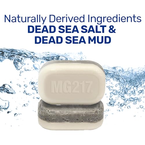 MG217 Psoriasis Dead Sea Exfoliating Bar Soap - Dead Sea Salt, Mud, Aloe Vera, Vitamin E & Rose Geranium Oil for Psoriasis Skincare, 3.2oz