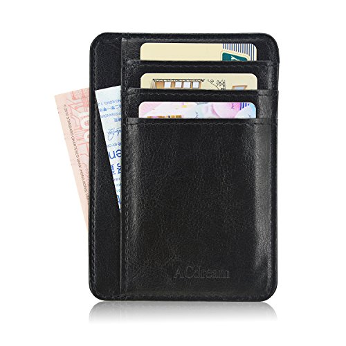 Front Pocket Wallet RFID Blocking, ACdream Slim Minimalist Wallets Leather Credit Card Holder Front Pocket Wallet With ID Card Window, Black