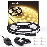 Novostella Dimmable LED Light Strip Kit with UL Listed Power Supply, 300 LEDs, 16.4ft/5m 12V LED Ribbon, Non-waterproof, 3000K Warm White Lighting Strips, LED Tape