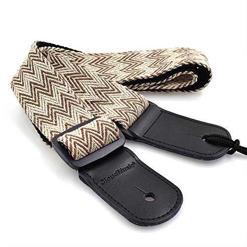 CLOUDMUSIC Colorful Hawaiian Vintage Ethnic Cotton Ukulele Strap Blue For Soprano Concert Tenor Baritone Strings Instruments (Beige Waves)
