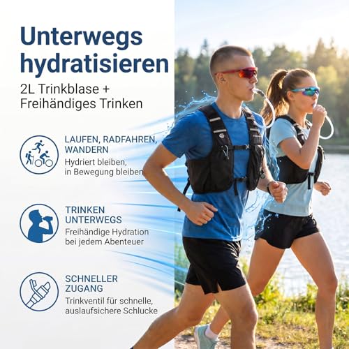 SAVIOR COOL Cooling Running Vest with Hydration Bladder 2L, 10L Hydration Backpack, 3 Cool Packs, 180 Min Cooling System, Reflective, for Men and Women | 2L water bladder, 3 cold sources