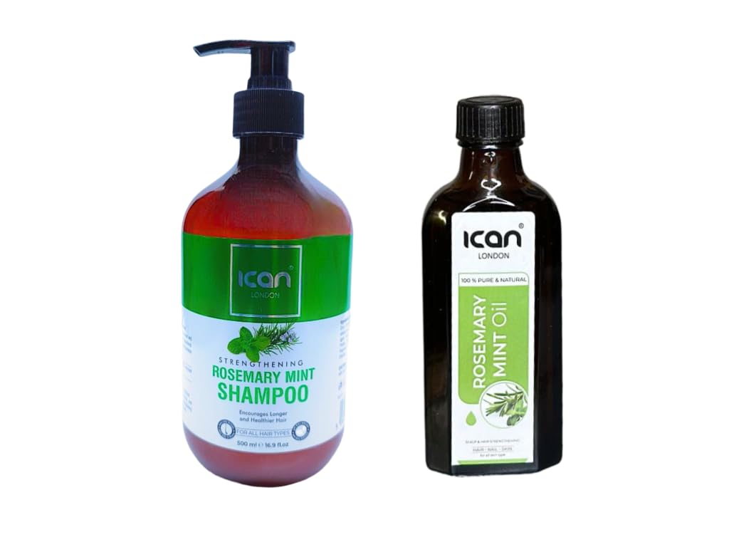 ican London Rosemary Mint Strengthening Hair Shampoo 500ml + Rosemary Mint Oil 100ml Combo Pack
