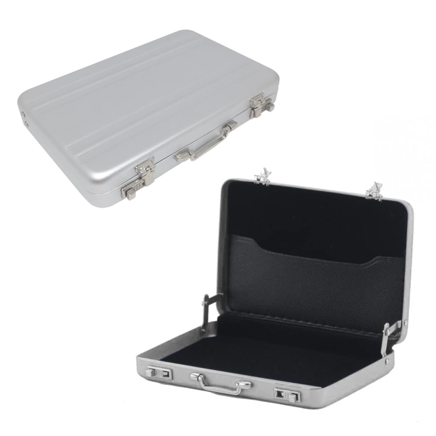 1 piece suitcase business card box, universal voucher packaging box, wedding commemorative gift box, mini aluminum password box gift box, can be used as a gift or reward commemorative (silver)