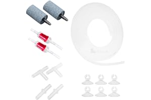 Rhinox Aquarium Airline Tubing Set, Self-Assembly CO2 Diffuser Kit, 6-Feet Airline Tubing, 2 Air Stones and Check Valves, 4 Connectors, 6 Suction Cups