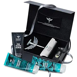 Bombay Shaving Company Valentine?s Day Magic | 6-In-1 Shaving & Grooming Kit For Men | Silver Metal Precision Safety Razor, Exfoliating Scrub, Shaving Cream, Post-Shave Balm, Shaving Brush & Feather Blades, 1 Count | Valentine Day Gift For Husband , Boyfriend
