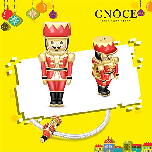 GNOCE "Gift The Nutcracker Robot Police Charms Special Yellow Gold Plated Festivity Decorative Nutcracker 925 Sterling Silver Charm Bead Happy Mothers Day! Dangle Fit Bracelet/Necklace for Girl Women