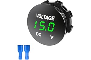 Gasedin DC 12-24 V Voltmeter Gauge, Mini Digital Display LED Voltage Meter Gauge with Round Panel, Waterproof Battery Monitor Indicator for Car Boat Marine Truck (Green)