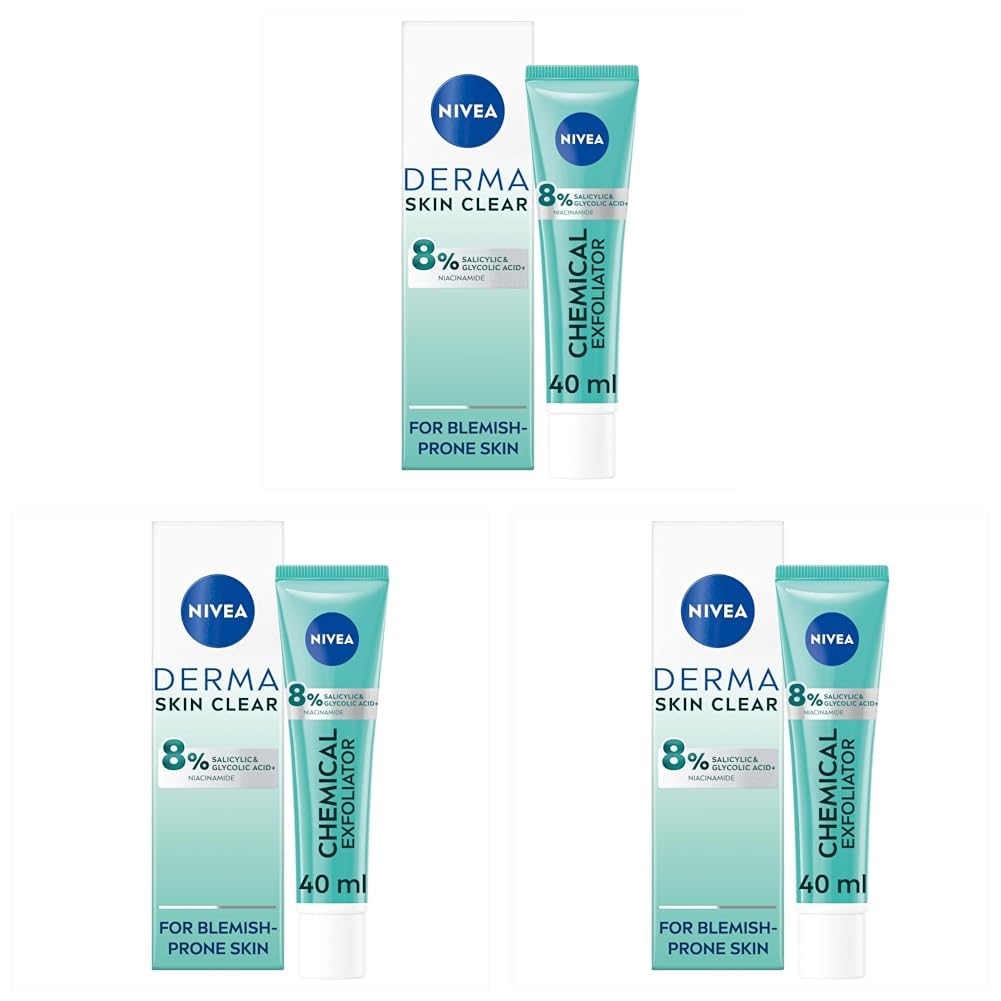 NIVEA Derma Skin Clear Chemical Exfoliator (40ml), Liquid Exfoliator Made with Salicylic Acid, Glycolic Acid, and Niacinamide, to Visibly Reduce and Prevent Blemishes, For Blemish-Prone Skin