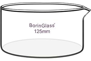 BorinGlass 500ml Crystallizing Dish with Spout, O.D. 125mm Borosilicate Glass Crystallizer with Flat Base for Evaporation Cry