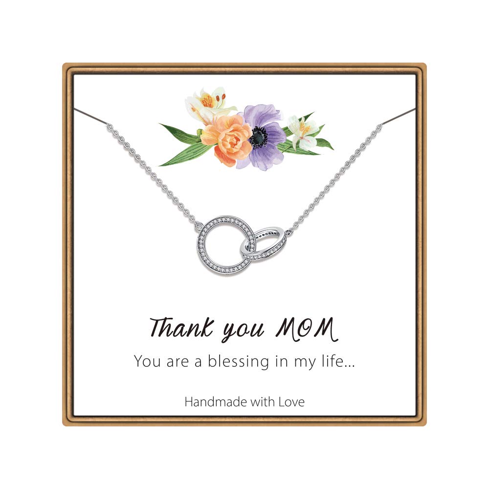 Necklaces for Women Girls, Butterfly Necklace Thank You Gifts 2 Circles Necklace Gifts for Grandma Aunt Niece Stepmother Sister Mother Daughter Necklace Generation Jewelry Teacher Gifts for Women