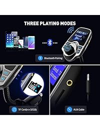 VicTsing Transmisor FM Bluetooth, transmisor de radio inalámbrico en el coche con puerto USB, compatible con entrada AUX de 1.44 pulgadas con ranura para tarjeta TF