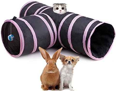 Donemax Cat Pet Play Tunnel - Collapsible Light Weight 3 Way Exercise Toy - Fun for Rabbits, Kittens, Dogs – Ideal Travel Mate for Your Pet