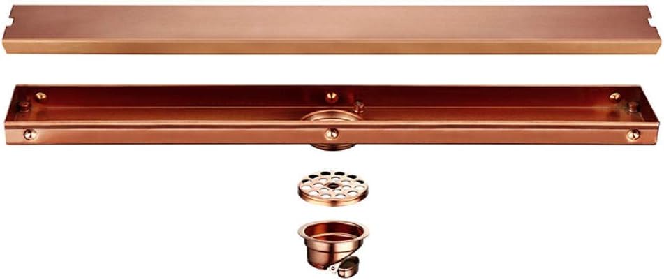 HTBYTXZ Smesiteli 304 Stainless Steel 600mm Tile Insert Rectangular Linear Floor Drain Bathroom Kitchen Hardware Invisible Shower Brushed Rose Gold 600mm