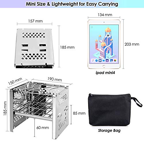 PSKOOK Wood Burning Camp Stoves Portable Stove Outdoor Camping Cooking Picnic Backpacking with Bellows Pipe/Grill/Spork - Thumbnail 6