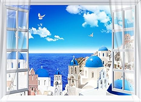 Amazon Bzdhwwhシルク壁紙 壁壁画 地中海城壁紙 Sea View部屋背景壁絵画リビングルーム寝室の子の部屋 壁紙