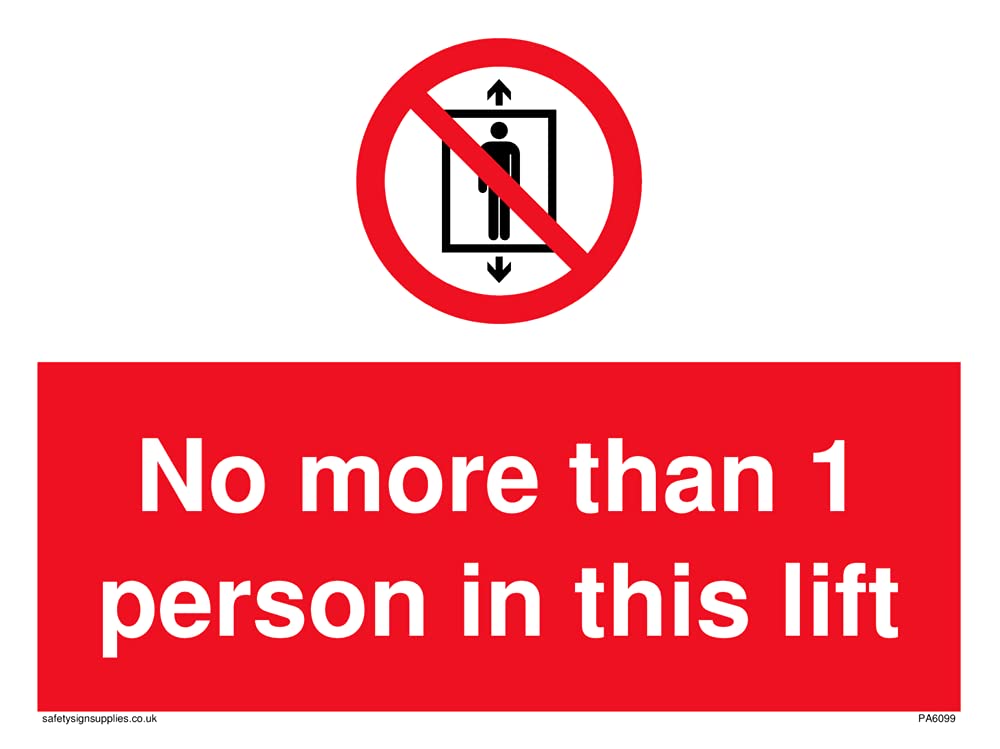 Pack of five - No more than 1 person in this lift Sign - 200x150mm - A5L