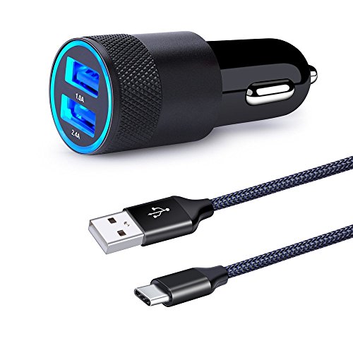USB Typc C Car Charger,HUHUTA Dual Port Car Charger with 6ft USB C Charger Cable Compatible Samsung Galaxy S9 S8 Plus,Macbook, LG G7 G6 V20 V30, ZTE Axon 7,Google Pixel, Nexus 6P 5X,Nintendo Switch