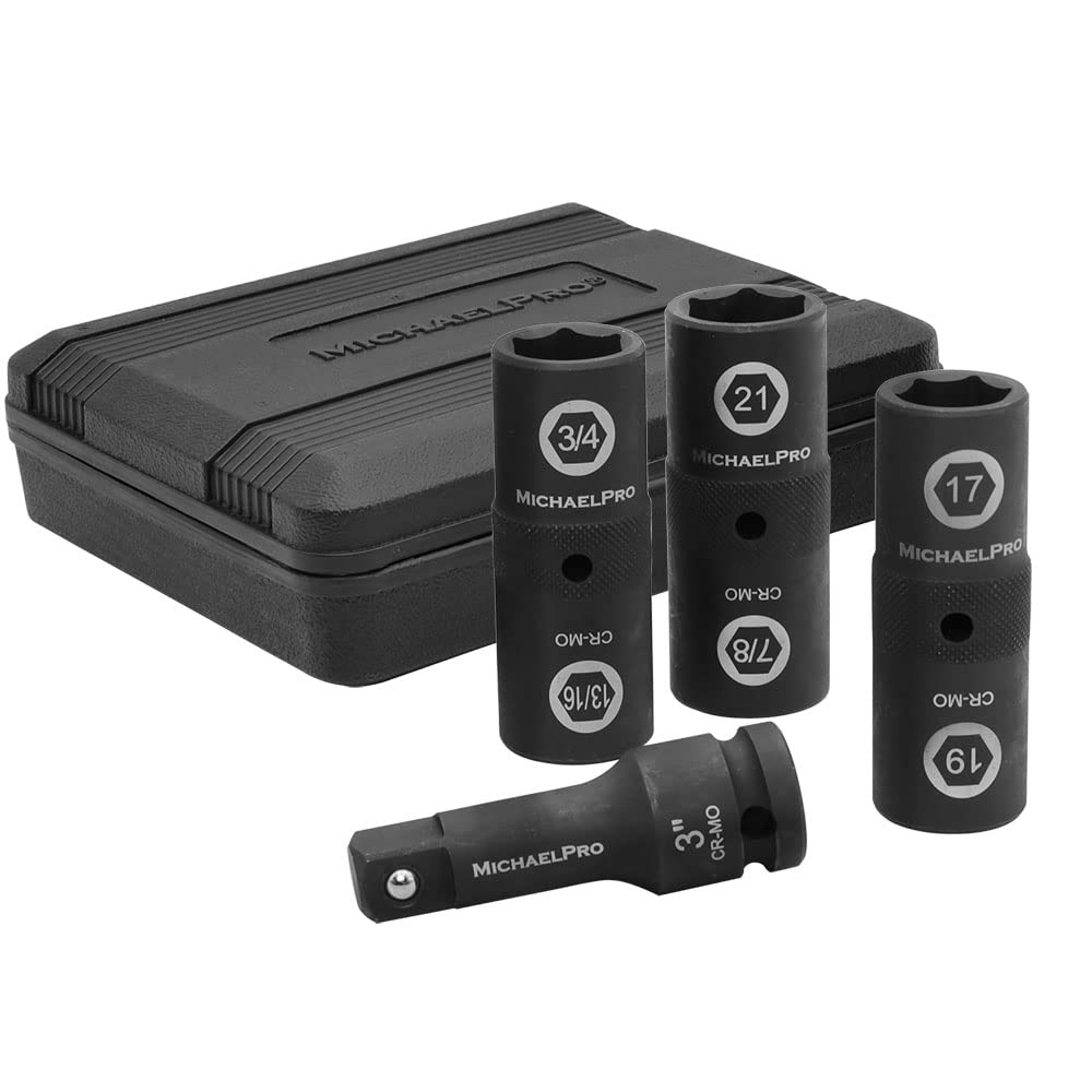 MichaelPro MP005022 1/2-inch Drive Impact Flip Lug Nut Socket Set, Includes 17mm, 19mm, 21mm Metric Sizes & 3/4-Inch,13/16-Inch, 7/8-Inch SAE Sizes, Chrome Moly Steel for Lifetime Use