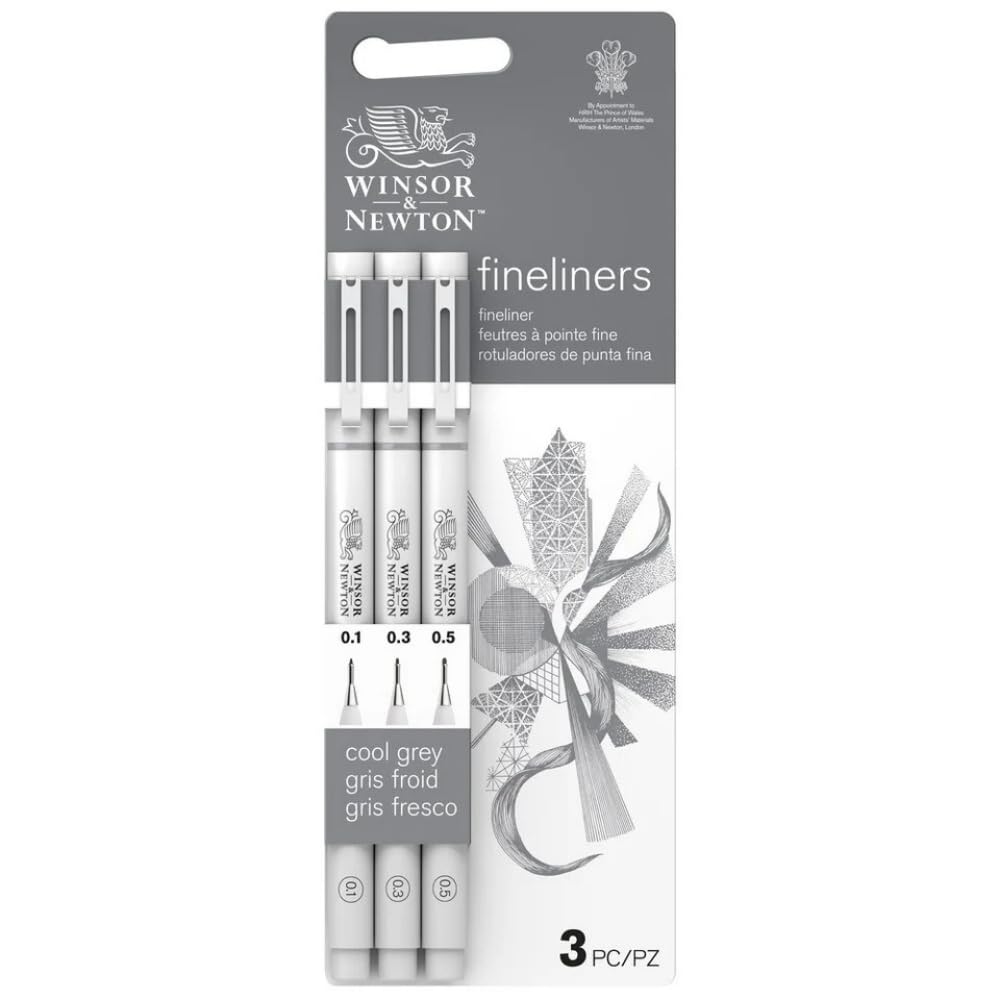 Winsor & Newton, Metal, Cool Grey, 3 Fineliner im Set, Grau-0.1, 0.3, 0.5mm