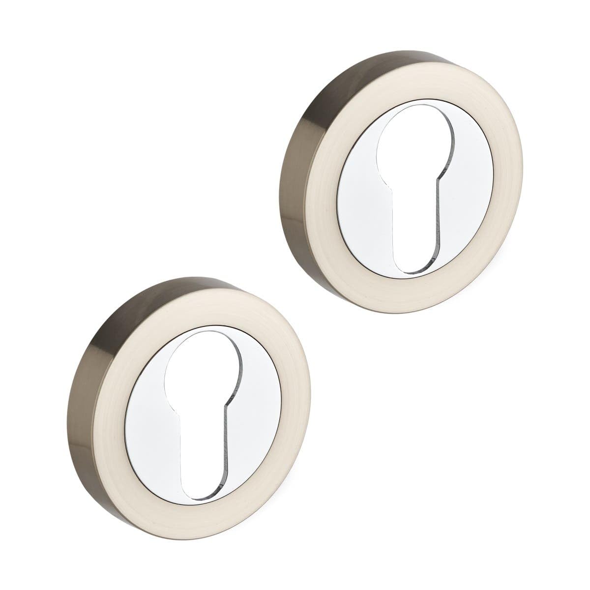 Euro Lock Keyhole Escutcheon Covers Set Dual Tone Polished and Brushed Nickel - Pair