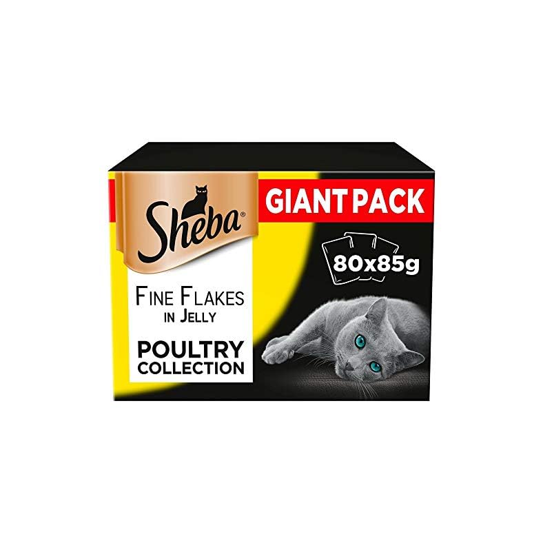 Sheba Fine Flakes Cat Food Pouches Poultry Collection in Jelly, 80 x