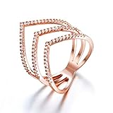 Redbarry Triple V Shaped Gold Plated Womens Statement Mid Finger Woman/Girl Rings with Micro CZ Stones Paved, Gift for Love, Thanks, Christmas, New Year