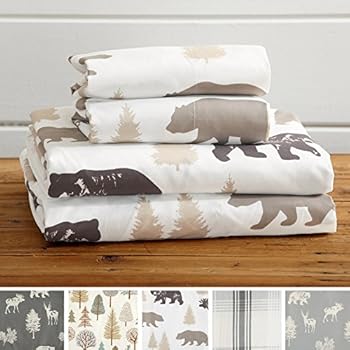 Great Bay Home 4-Piece Lodge Printed Ultra-Soft Microfiber Sheet Set. Beautiful Patterns Drawn from Nature, Comfortable, All-Season Bed Sheets. (Full, Bear)