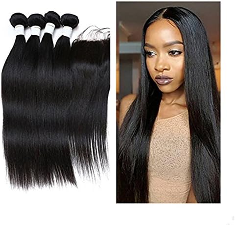 JieFar Hair Peruvian Virgin Hair Straight Wave 4pcs/lots Hair With Free Part Closure Products 100% Peruvian Human Hair Extensions Bundles Deals Natural Color (10"12"14"16"+10")