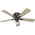 Hunter Crestfield Indoor Low Profile Ceiling Fan with LED Light and Pull Chain Control, 52", Noble Bronze