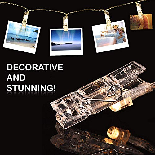 LiyuanQ 40 LED Photo Clip String Lights with Remote, 8 Modes Indoor Fairy String Lights for Hanging Photos Pictures Cards and Memos, Ideal Gift for Bedroom Decoration (USB Operated, Warm White)